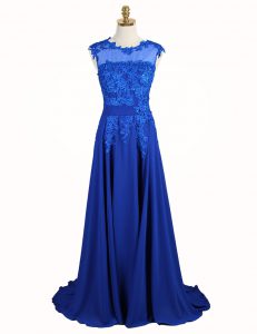 Exceptional Scoop Royal Blue Sleeveless Appliques Zipper Prom Gown