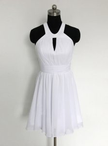 Halter Top Mini Length A-line Sleeveless White Evening Dress Zipper