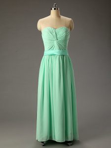 Sweetheart Sleeveless Prom Party Dress Floor Length Ruching Apple Green Chiffon
