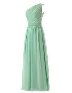 Stylish One Shoulder Floor Length A-line Sleeveless Apple Green Dress for Prom Zipper