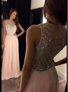 Simple Scoop Beading Dress for Prom Pink Side Zipper Sleeveless Asymmetrical