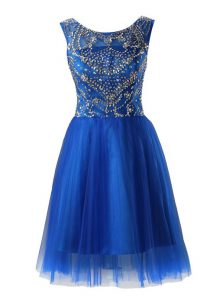 Exceptional Scoop Mini Length Zipper Prom Dresses Royal Blue for Prom with Beading