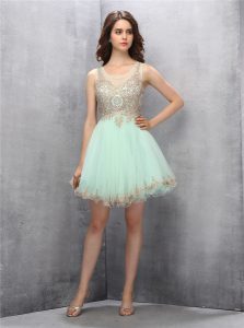Captivating Scoop Tulle Sleeveless Knee Length Homecoming Dress and Appliques