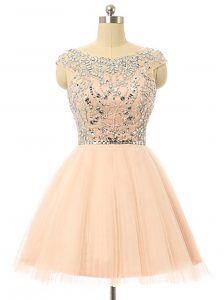 Low Price Scoop Tulle Sleeveless Knee Length Prom Dresses and Beading and Sequins
