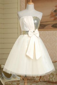 Sleeveless Lace Up Mini Length Sequins and Bowknot