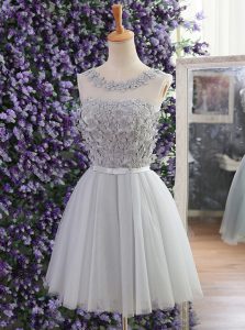 Scoop Tulle Sleeveless Mini Length Homecoming Dress and Appliques