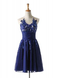 Vintage Chiffon Scoop Sleeveless Backless Appliques Homecoming Dress in Navy Blue