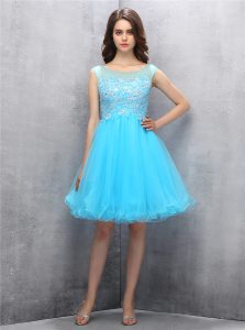 Scoop Sleeveless Zipper Knee Length Beading and Appliques Prom Evening Gown
