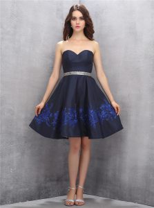 Captivating Navy Blue Zipper Sweetheart Beading and Appliques Dress for Prom Satin Sleeveless