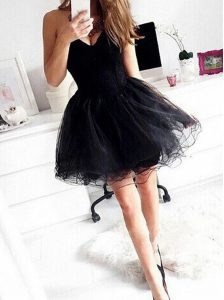 Fashionable Mini Length Black Prom Dresses Sweetheart Sleeveless Zipper