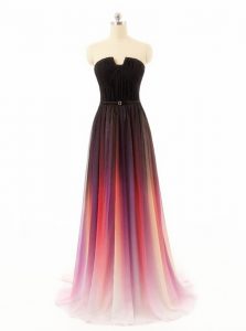 Multi-color Evening Dress Prom and Party and For with Belt Strapless Sleeveless Sweep Train Zipper