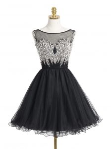 Edgy Black A-line Scoop Sleeveless Organza Mini Length Zipper Beading and Sequins