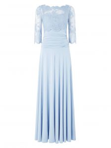 Flirting Light Blue Zipper Homecoming Dress Lace 3 4 Length Sleeve Floor Length