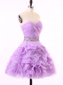 Free and Easy Lavender Zipper Sweetheart Beading and Ruching Homecoming Dress Organza Sleeveless