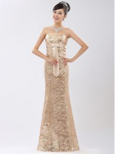 Glorious Sequined Strapless Sleeveless Zipper Appliques and Belt Prom Dresses in Champagne