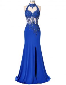 Sleeveless Floor Length Beading and Appliques Backless with Royal Blue