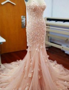 Simple Mermaid Tulle Sleeveless With Train Prom Dress Chapel Train and Appliques
