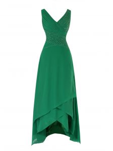 Asymmetrical Zipper Prom Party Dress Green for Prom and Wedding Party with Beading and Ruching
