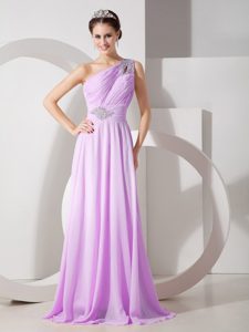 Romantic Lavender One Shoulder Empire Prom Party Dress with