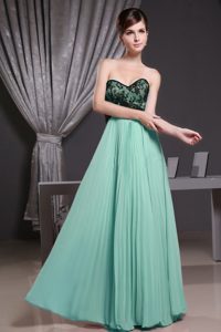 Pleated Apple Green Sweetheart Chiffon Prom Dress for Girls in Floor-length