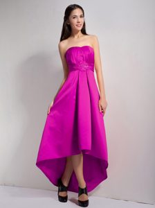 Lovely Fuchsia Strapless High-low Prom Dresses for Cocktail with Appliques