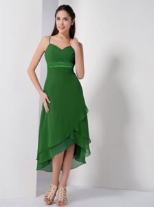 Spaghetti Straps High-low Green Chiffon Prom Dresses for Girls for Summer