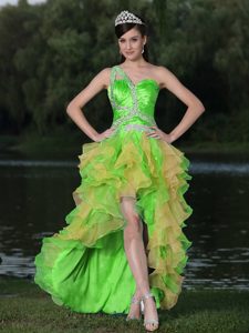 New Style Multi-color High-low Prom Dresswith Ruffles and Beading