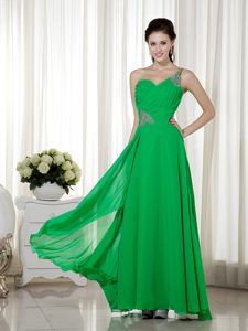 Green Empire One Shoulder Ankle-length Prom Nightclub Dress in Chiffon