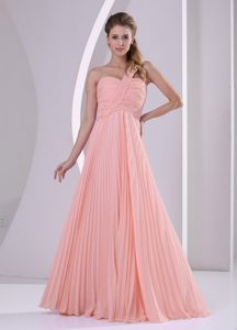 Pleated One Shoulder Empire Watermelon Prom Dress for Girls in Chiffon