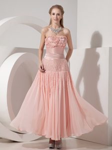 Strapless Ankle-length Beading Prom Dresses for Anniversary in Light Pink