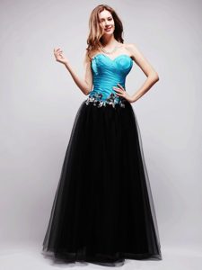 Black and Blue Sweetheart Long Prom Party Dresses in Tulle