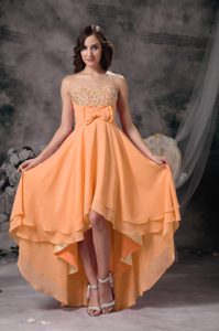 Sweet Orange Sweetheart High-low Prom Dresses with Beading in Chiffon