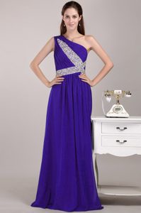 Purple One Shoulder Empire Floor -length Prom Party Dress with Beading
