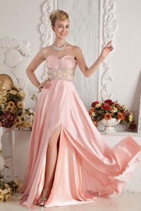 Baby Pink Empire Sweetheart Chiffon Prom Dress with Beading