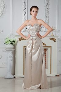 Champagne Empire Sweetheart Long Chiffon Prom Dress with Beading