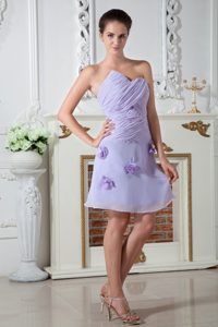 Lilac Empire Knee-length Chiffon Prom Dress with Hand Made Flowers