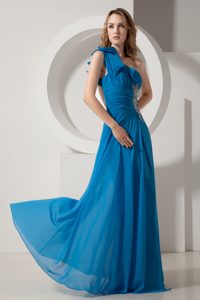 Sexy Sky One Shoulder Backless Floor length Prom Dress On Sale in Blue