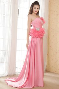 Watermelon Empire Sweetheart Chiffon Prom Dress with Hand Made Flower