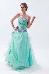 Apple Green Empire Sweetheart Organza Embroidery Prom Dress with Beading