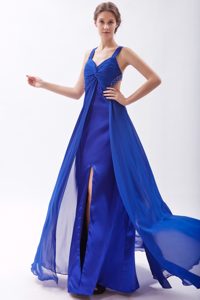 Nice Empire Straps Long Chiffon Prom Dress with Beading in Royal Blue