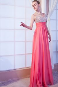 Empire Straps Chiffon Prom Dress with Beading in Hot Pink for 2013