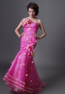 Beautiful Mermaid Hot Pink 2013 Prom Dress with Hand Made Flowers Decorate