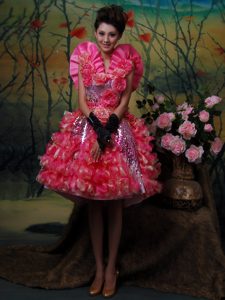 Mermaid Hot Pink Prom Dress Paillette Over Skirt Strapless Sequins Mini-length