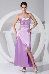 Lavender Sweetheart Ankle-length Prom Dresses Cool Back with Slit and Cutout