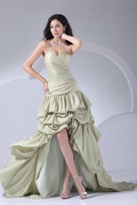 Impressive High-low Pike-Ups Sweetheart Beaded Prom Gown in Yellow Green