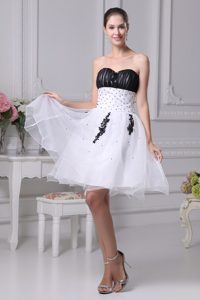 Organza Sweetheart Beaded Prom Graduation Dress in Black and White
