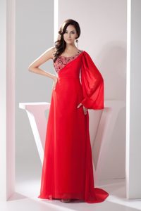 Asymmetrical neckline Prom Gown with Single Long Sleeve