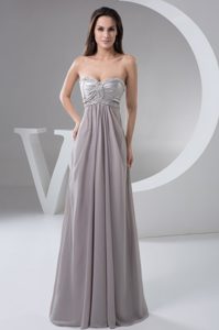 Long Gray Prom Prom Dress with Beading and Ruches Accent