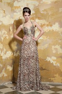 Colorful Column Halter Leopard Prom Dress with Beading in 2013