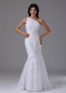 Mermaid Lace Unique Wedding Gown Dress with One Shoulder